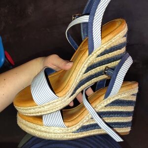 Striped Espadrille Wedge Sandals